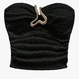 NWOT Elegant Black Strapless Top with Gold Accent